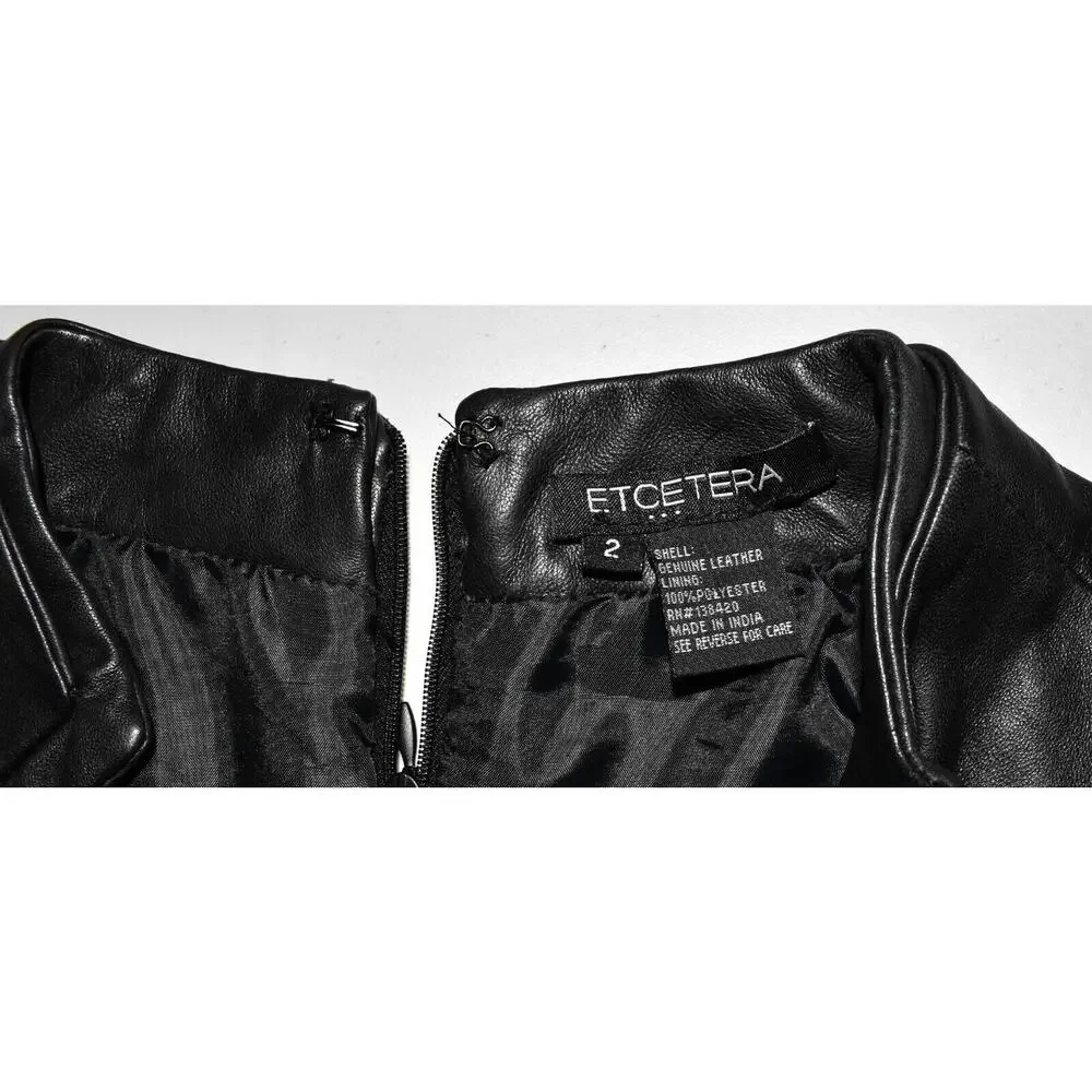 C0 Auth ETCETERA Black Genuine Leather Patch Pockets Short Sleeve Dress Size 2 - Picture 6 of 6